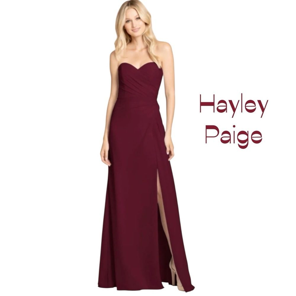 Hayley Paige Burgundy Strapless Maxi Dress NWOT Size 10